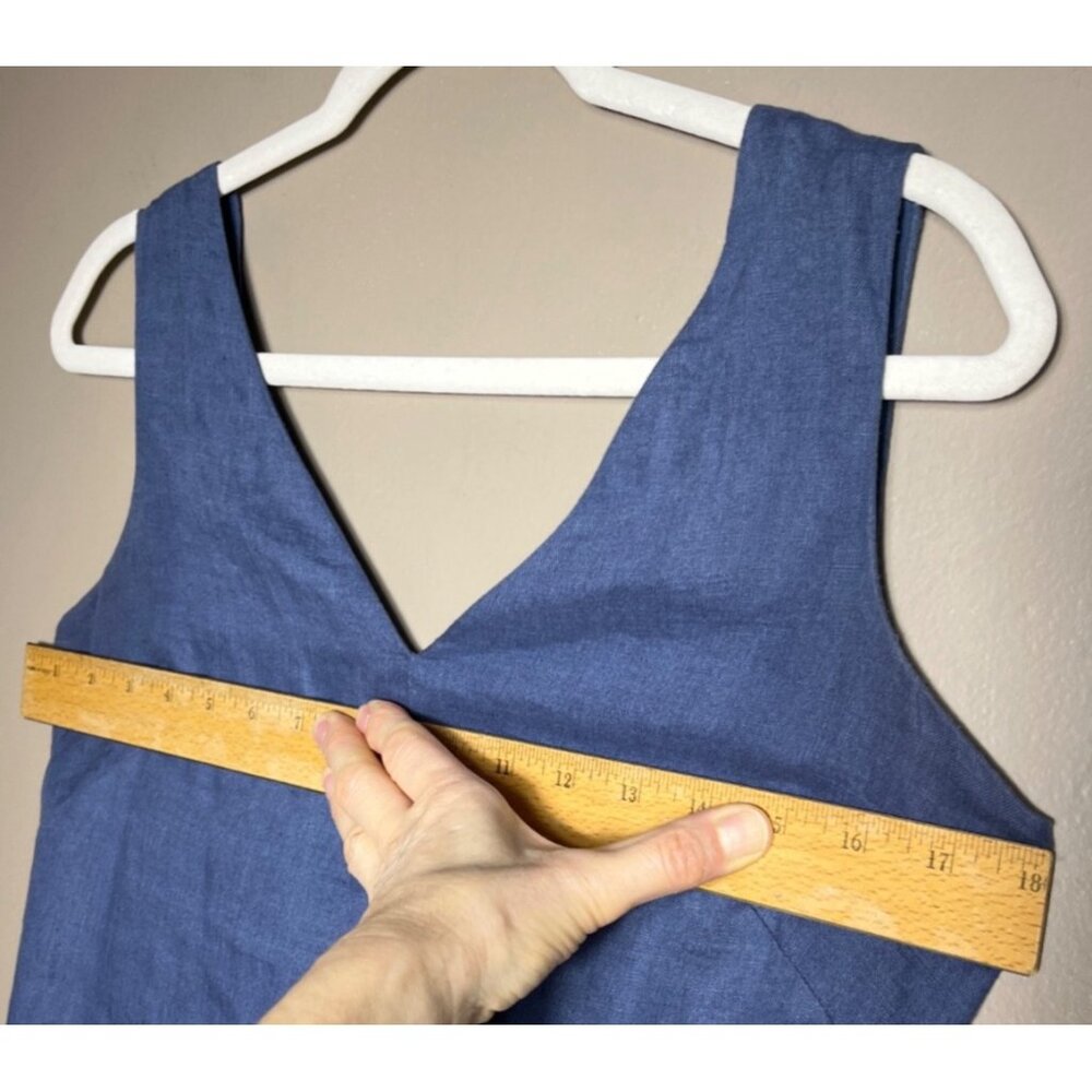 Sundance Linen Dress Blue Fit Flare Maxi Minimalist Luxury Wedding Guest Women 4 - Picture 5 of 13